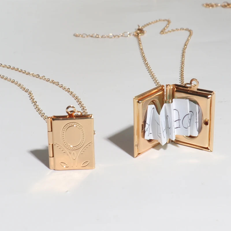 Gold Plated Book Locket - Personalized Engraved Locket with Photo - Stainless steel Tarnish Free Chain - Gift Ideas for Love Ones