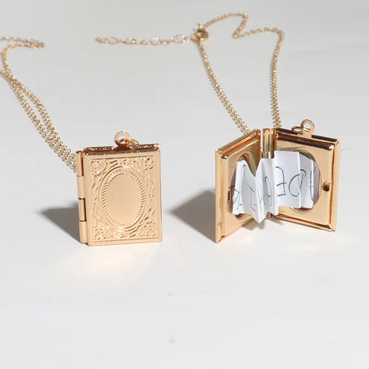 Gold Plated Book Locket - Personalized Engraved Locket with Photo - Stainless steel Tarnish Free Chain - Gift Ideas for Love Ones
