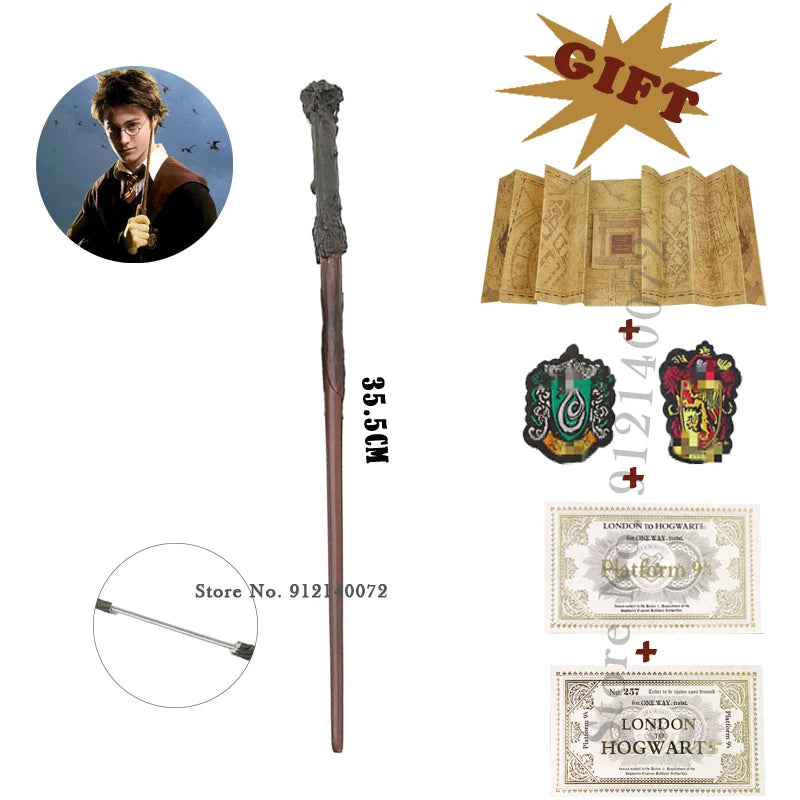 Harrypotter Metal Core Wand With Free Gift of Mauraders Map, 2 House Labels and Platform Ticket